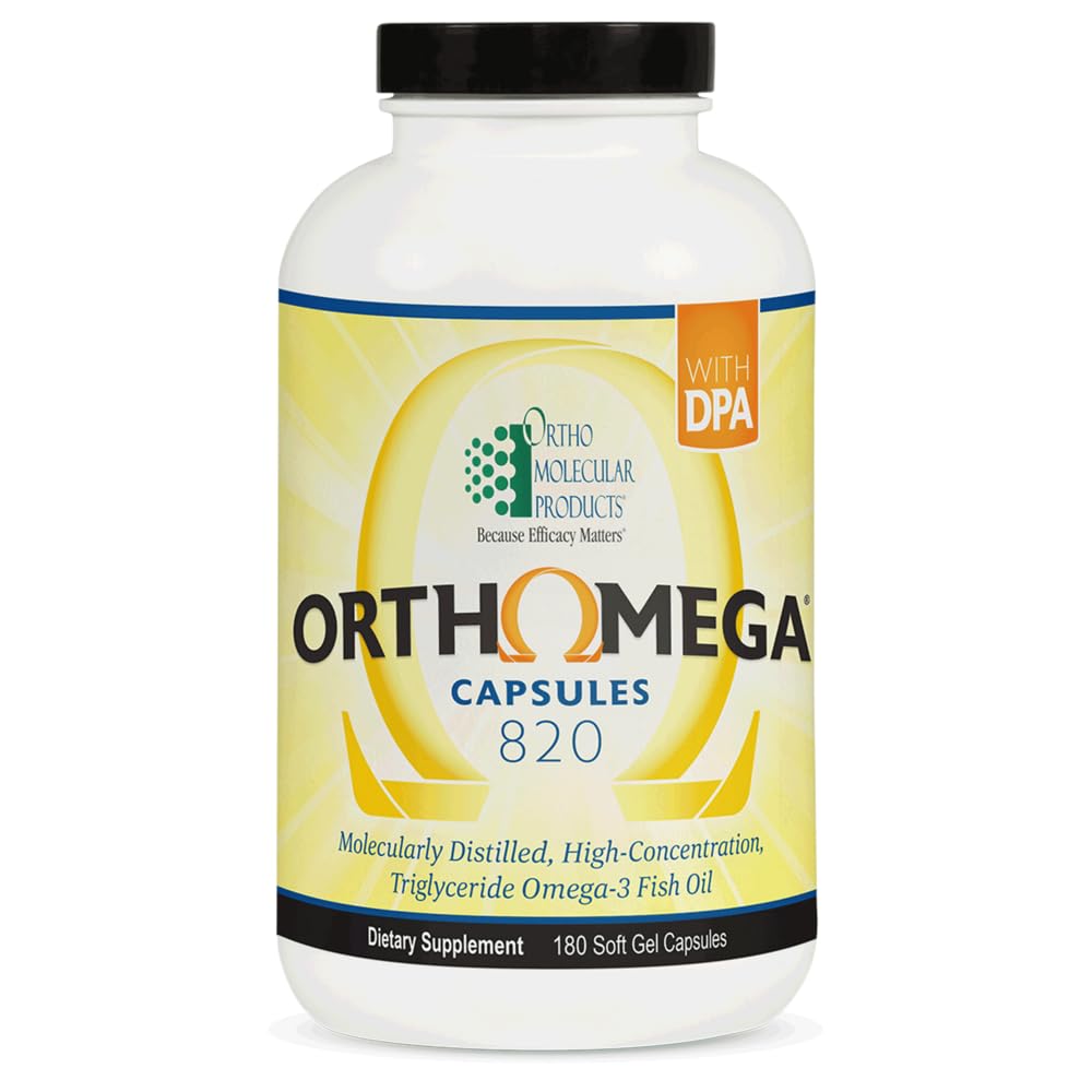 Ortho Molecular Orthomega 820-180 softgels bottle for daily omega-3 intake