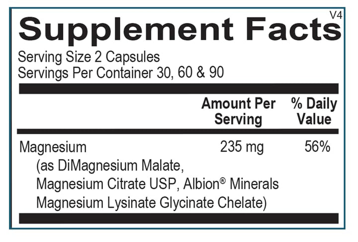 Ortho Molecular Reacted Magnesium capsules closeup highlighting highly absorbed forms.