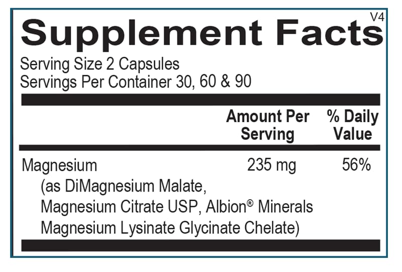 Ortho Molecular Reacted Magnesium capsules closeup highlighting highly absorbed forms.