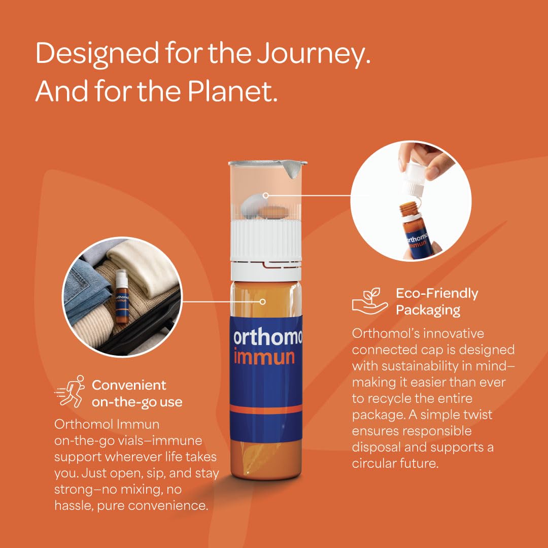 Orthomol Immun lifestyle routine with pills and vial.
