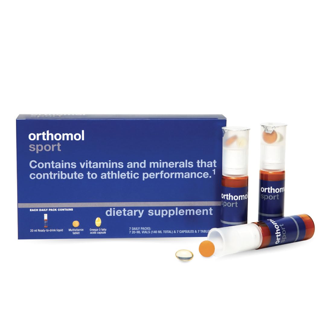 Orthomol Sport bottle front showing a 7-day plan for athletes