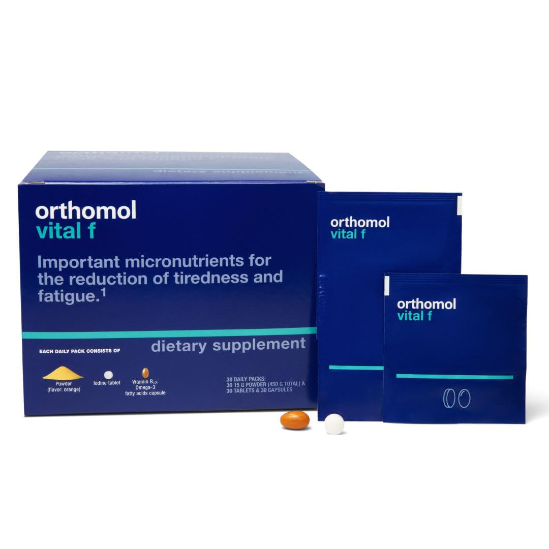 Orthomol Vital F powder bottle for daily energy support and wellness
