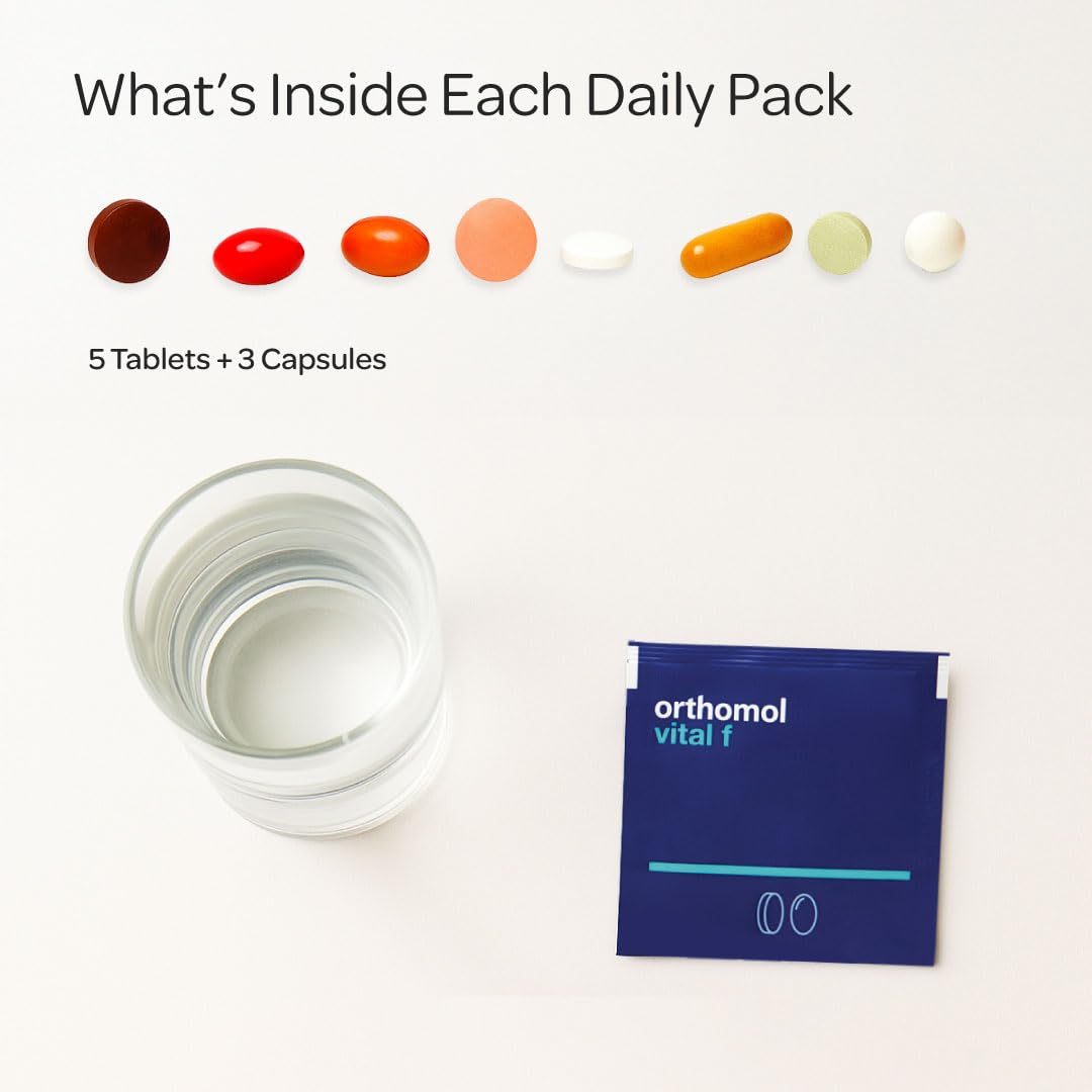 Orthomol Vital F daily-dose concept showing one tablet per day.