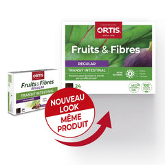 Ortis Fruits and Fibres Regular 24 cubes ingredients label highlights plant-based components and fiber sources.