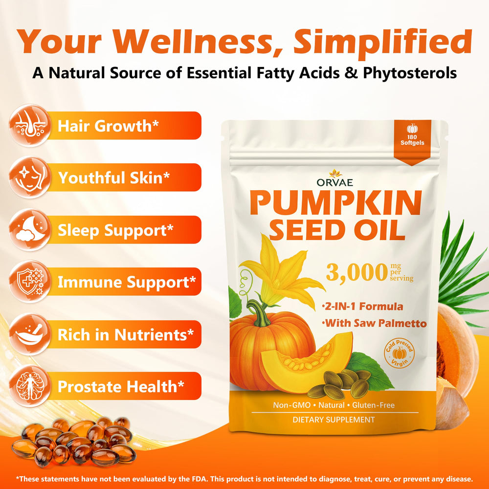 ORVAE pumpkin seed oil amber bottle label highlights potent ingredients