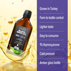 ORZAX Black Seed Oil drops pour – smooth stream for meals or coffee.
