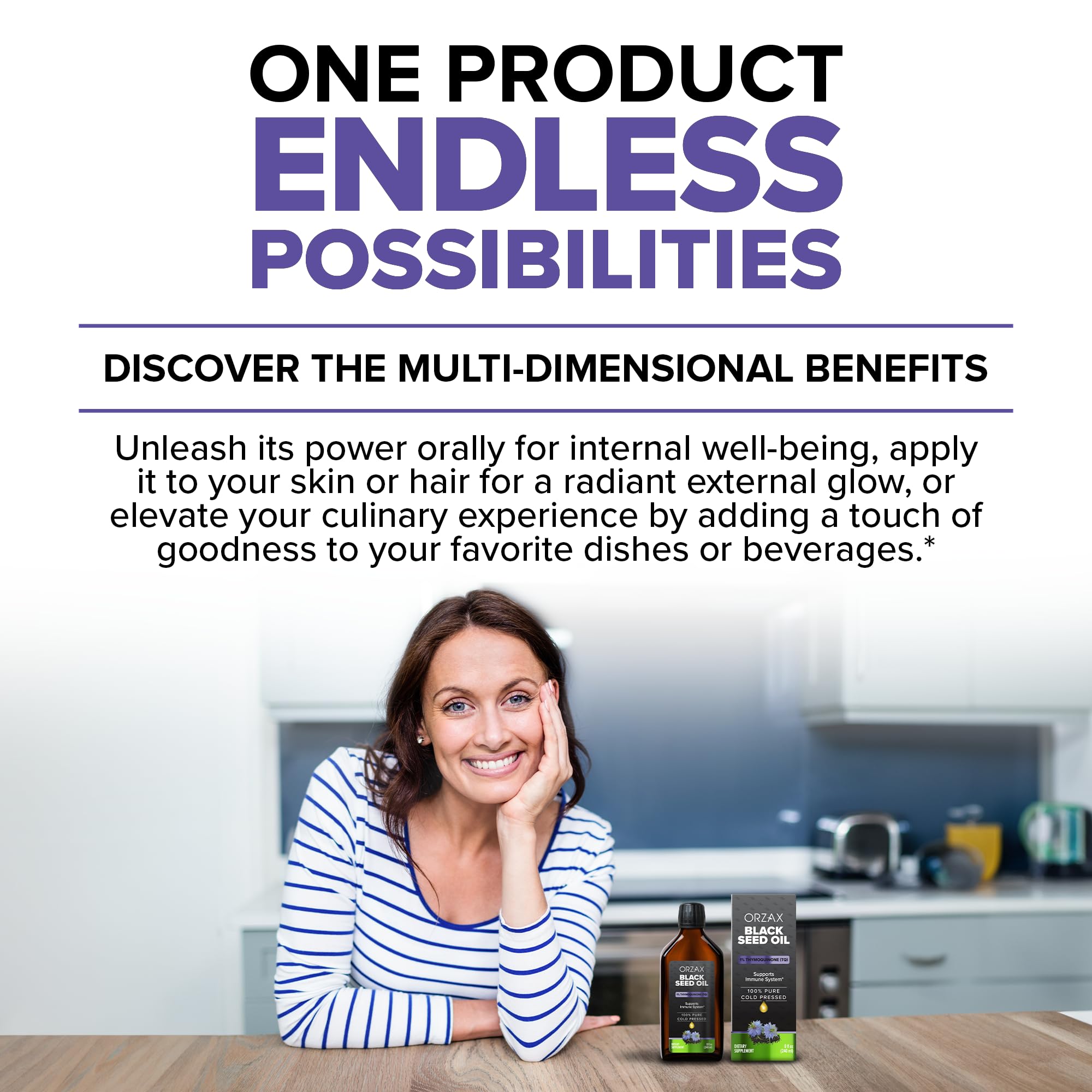 ORZAX Black Seed Oil label – clear vegan, gluten-free, non-GMO details.