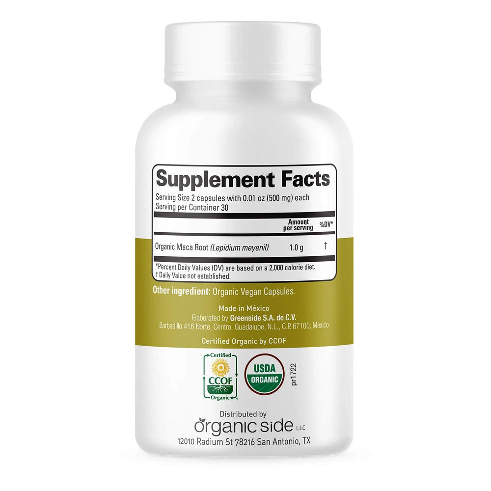 OS Organic Side maca capsules support hormonal balance and mood.