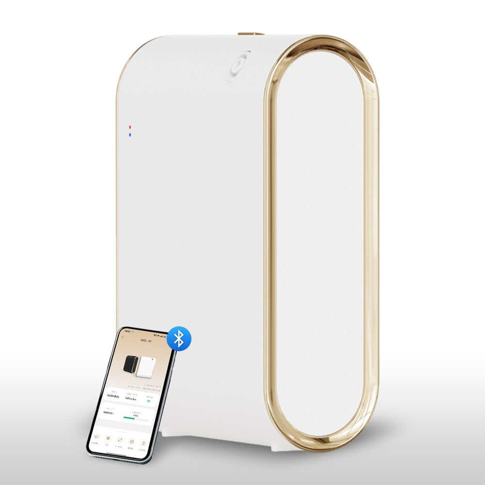 Oscentpro Smart Scent Air Machine front view in gold enhances home ambiance