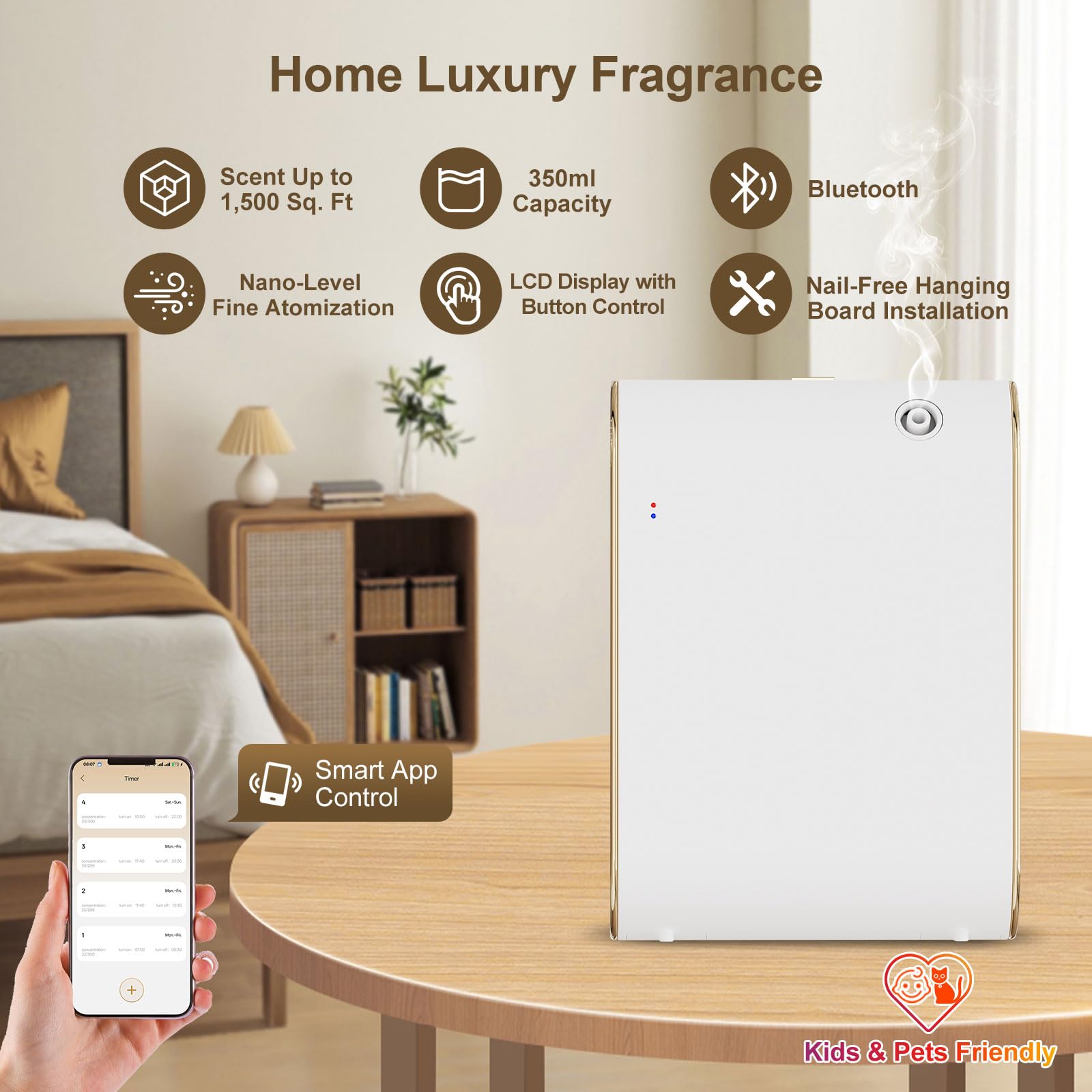 Oscentpro Smart Scent Air Machine top view reveals oval gold design for stylish decor