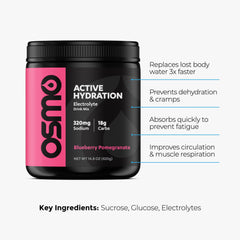 Osmo Active Hydration Powder blueberry dissolves cleanly in water for refreshing drinks.