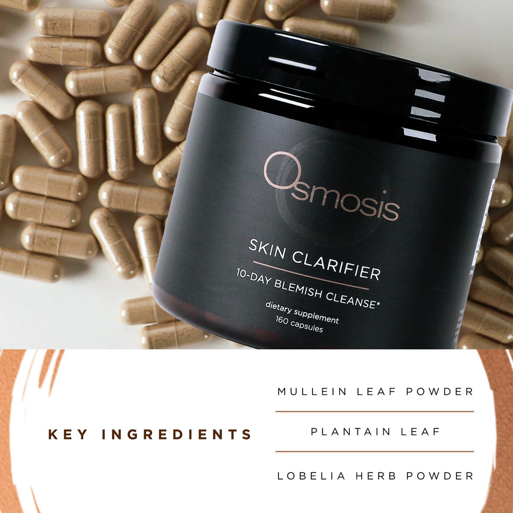 OSMOSIS Skin Clarifier packaging box beside vegan capsules