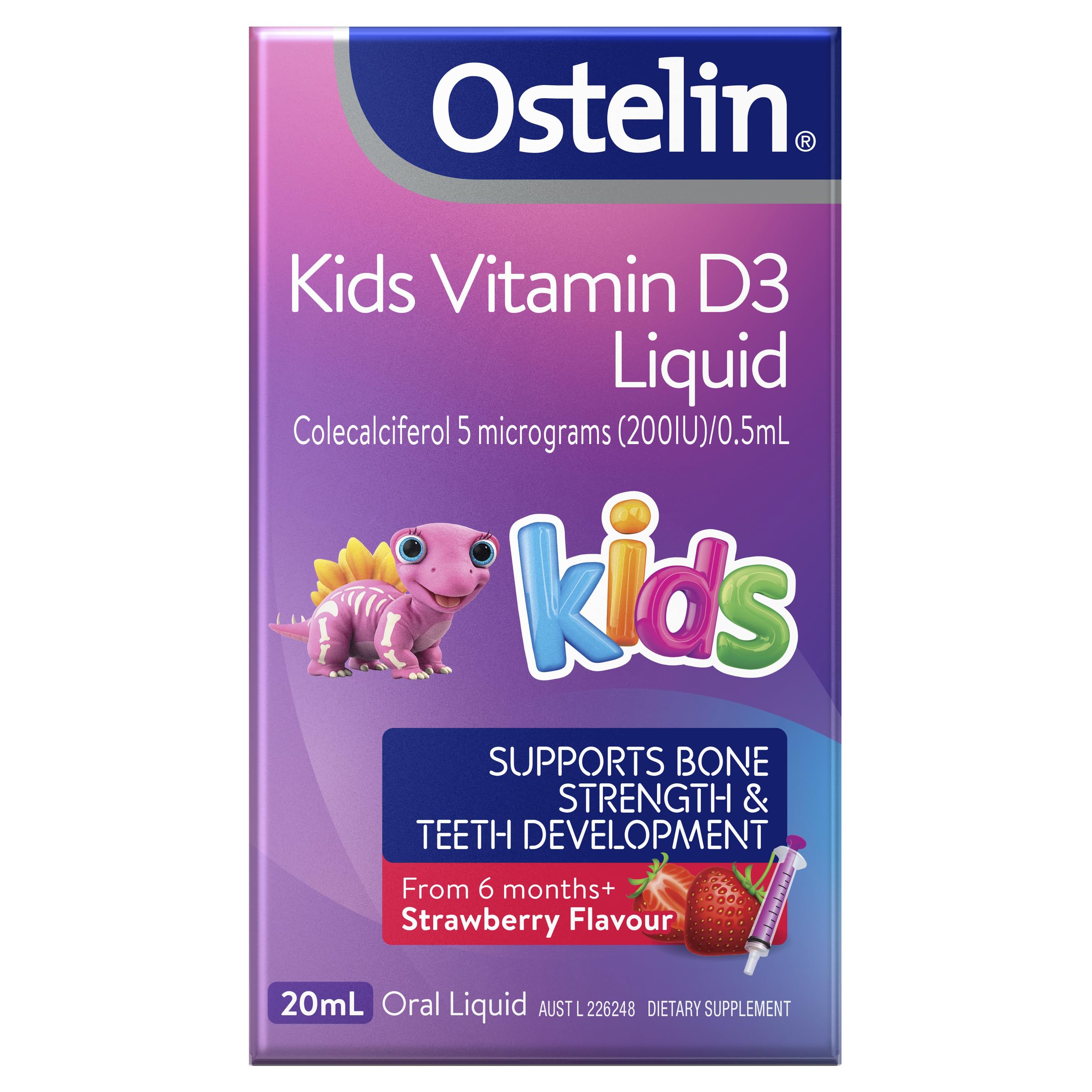 Ostelin Kids Vitamin D Liquid bottle with dropper for precise 0.5 mL dosing.
