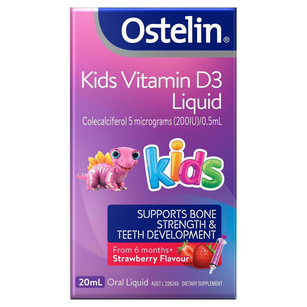Ostelin Kids Vitamin D Liquid bottle with dropper for precise 0.5 mL dosing.