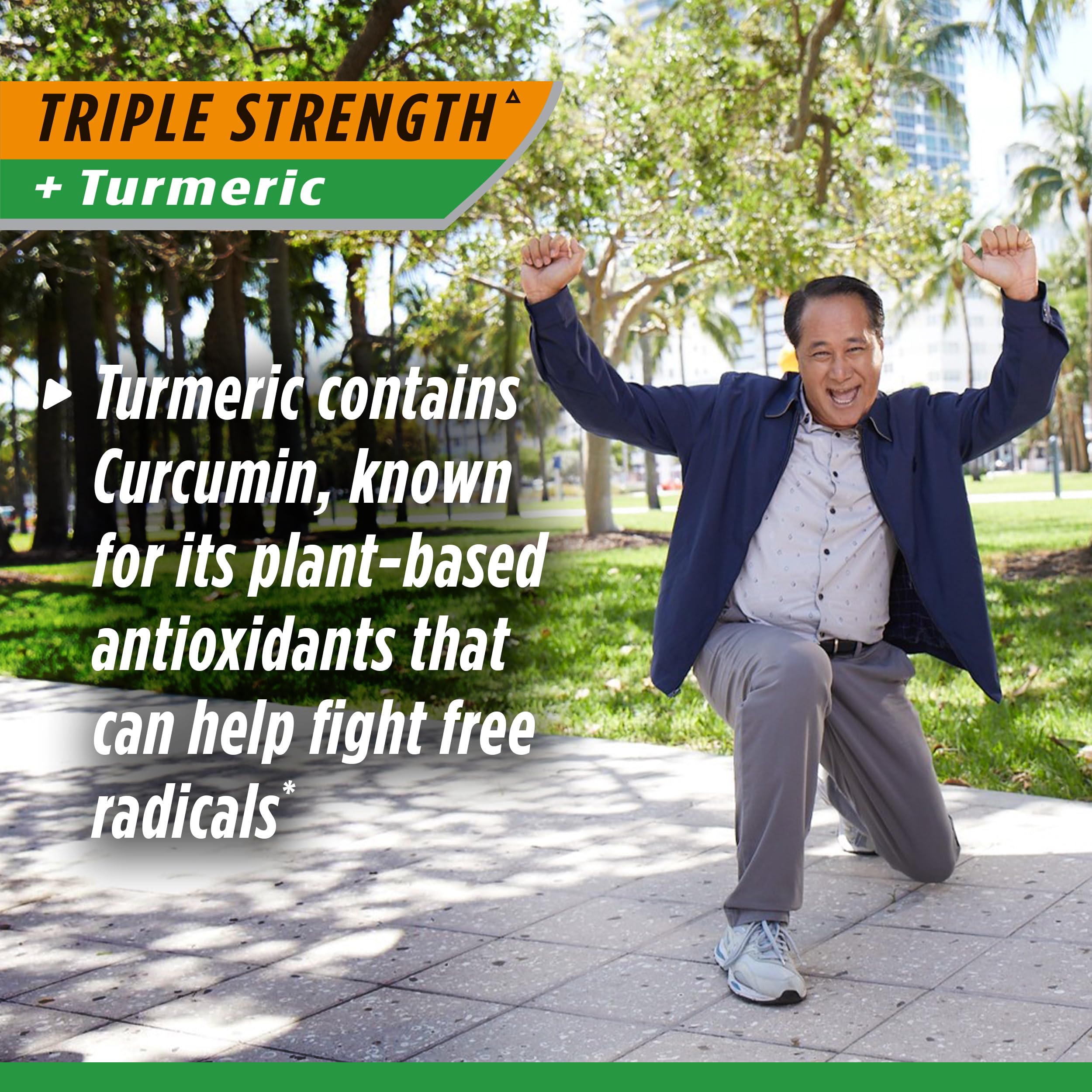 Osteo Bi-Flex glucosamine-turmeric tablets highlight 1500mg glucosamine per serving.