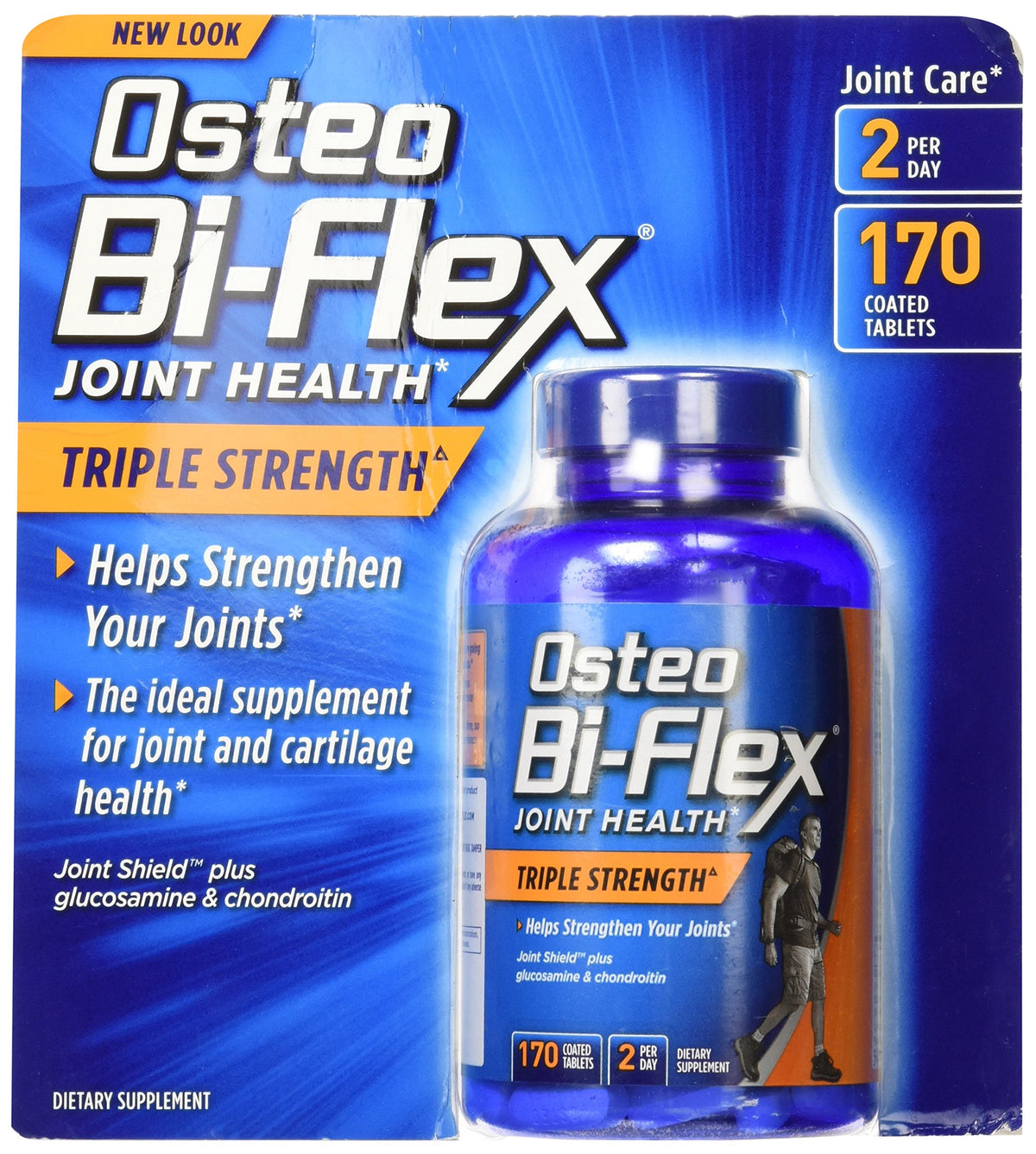 Osteo Bi-Flex Triple Strength bottle with 170 caplets, easy daily intake.