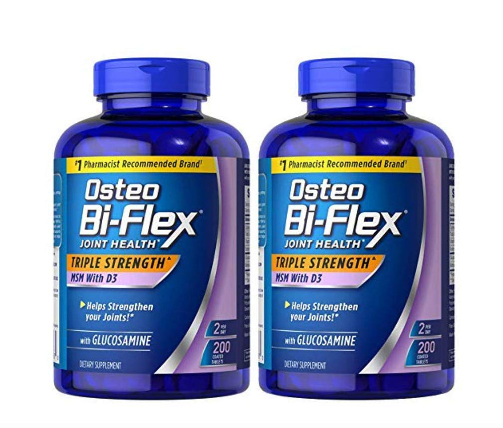 Osteo Bi-Flex Triple Strength MSM Vitamin D3 bottle with easy-to-swallow caplets for joint support.