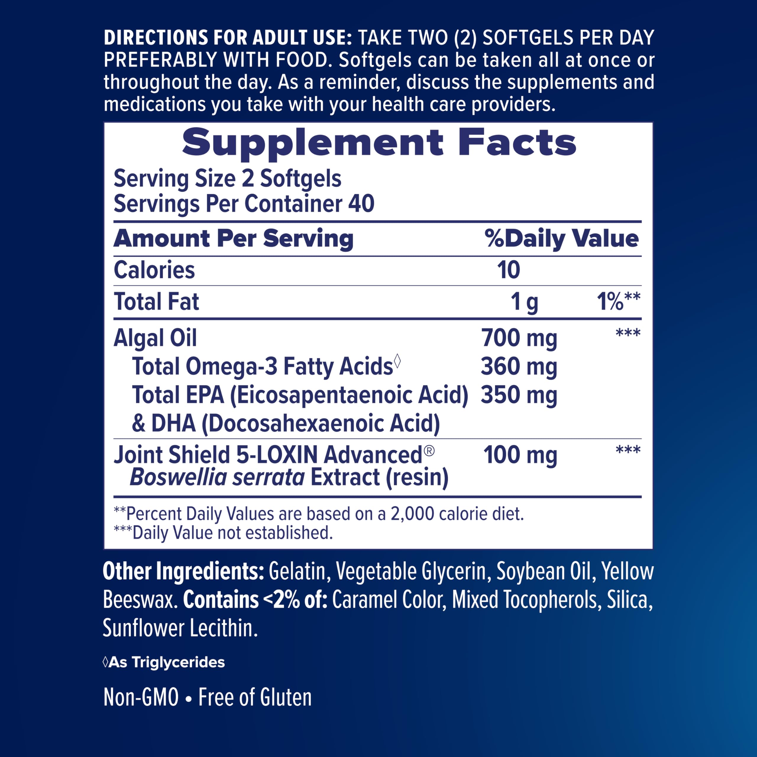 Osteo Bi-Flex Advanced Omega-3 algae oil origin emphasizing plant-based source.