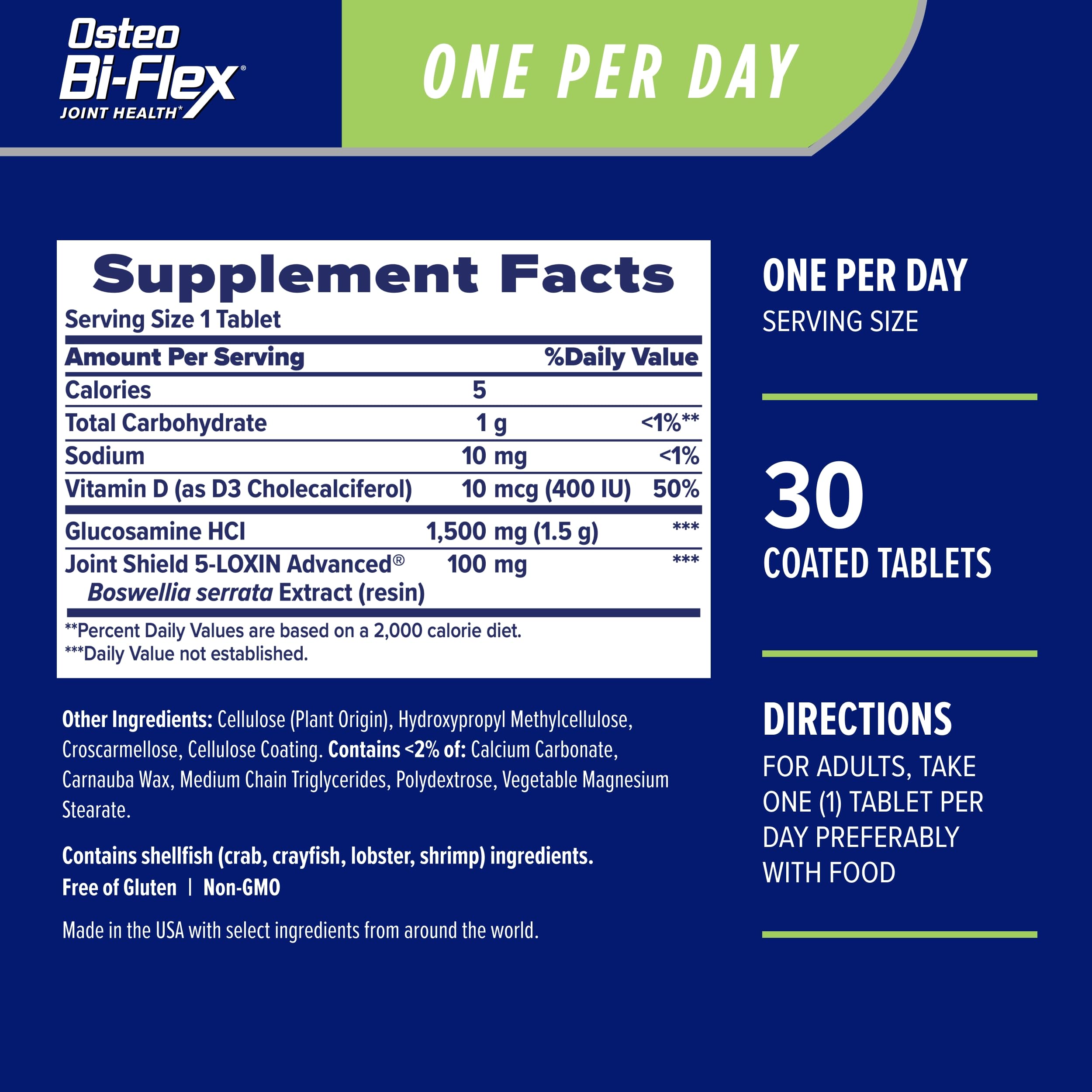 Close-up of Osteo Bi-Flex coated tablets showing easy swallow coating.