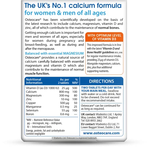 Osteocare Original bottle back displays vegan minerals formula for bone support.