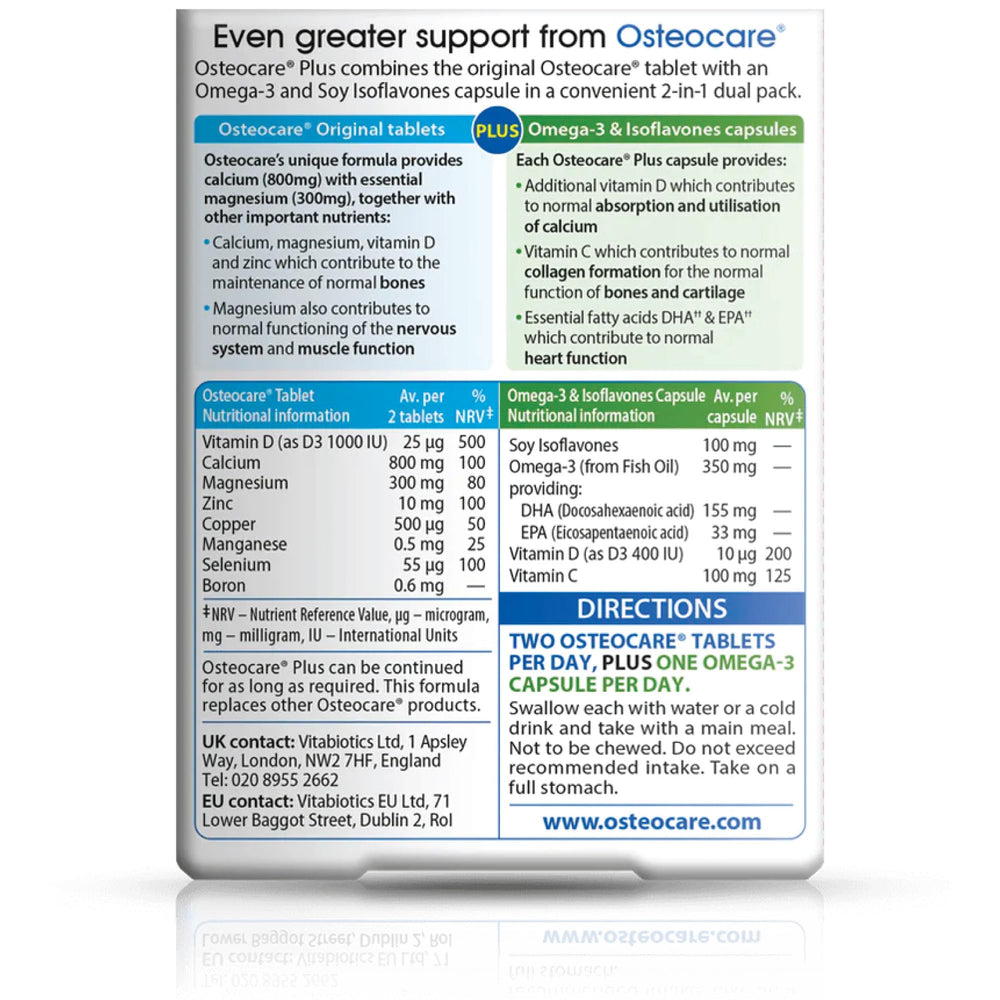 Osteocare Plus Omega-3 capsules delivering essential fatty acids for heart health.