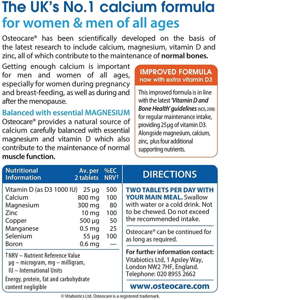 Osteocare vitamin D3 500IU label highlighting immune-support nutrients