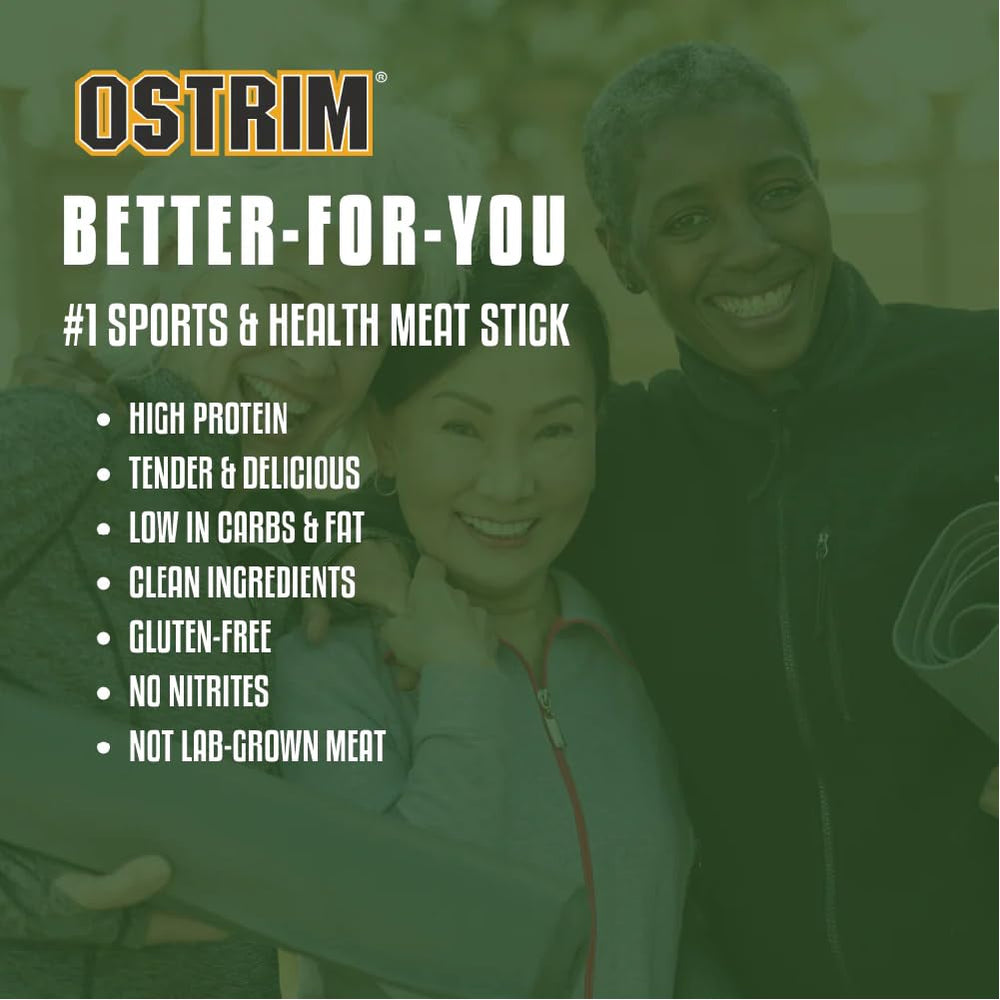 Ostrim resealable packaging showing convenient snack sticks for travel