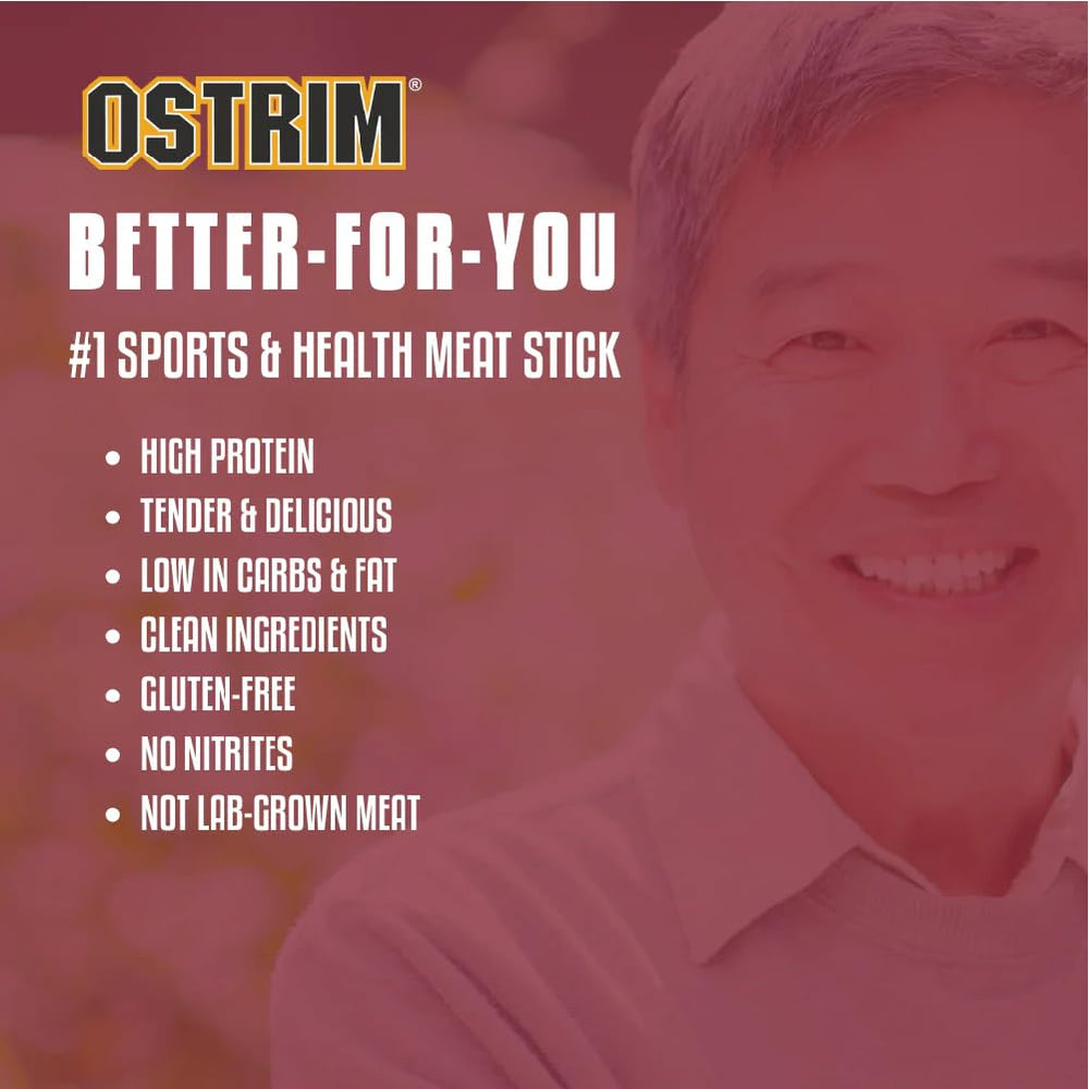Ostrim Teriyaki jerky label notes no nitrates or nitrites used.