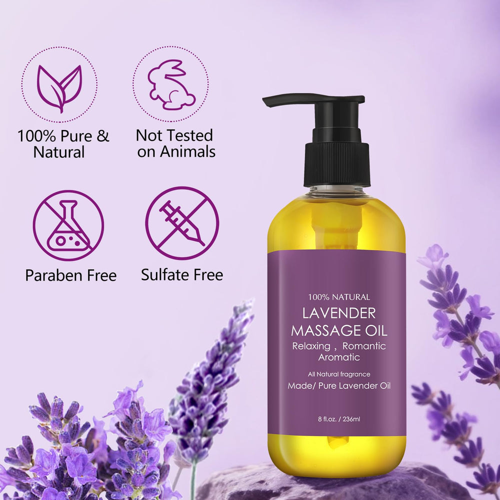 Spa scene with OUPEICHARM Lavender Massage Oil for a calm home ritual.