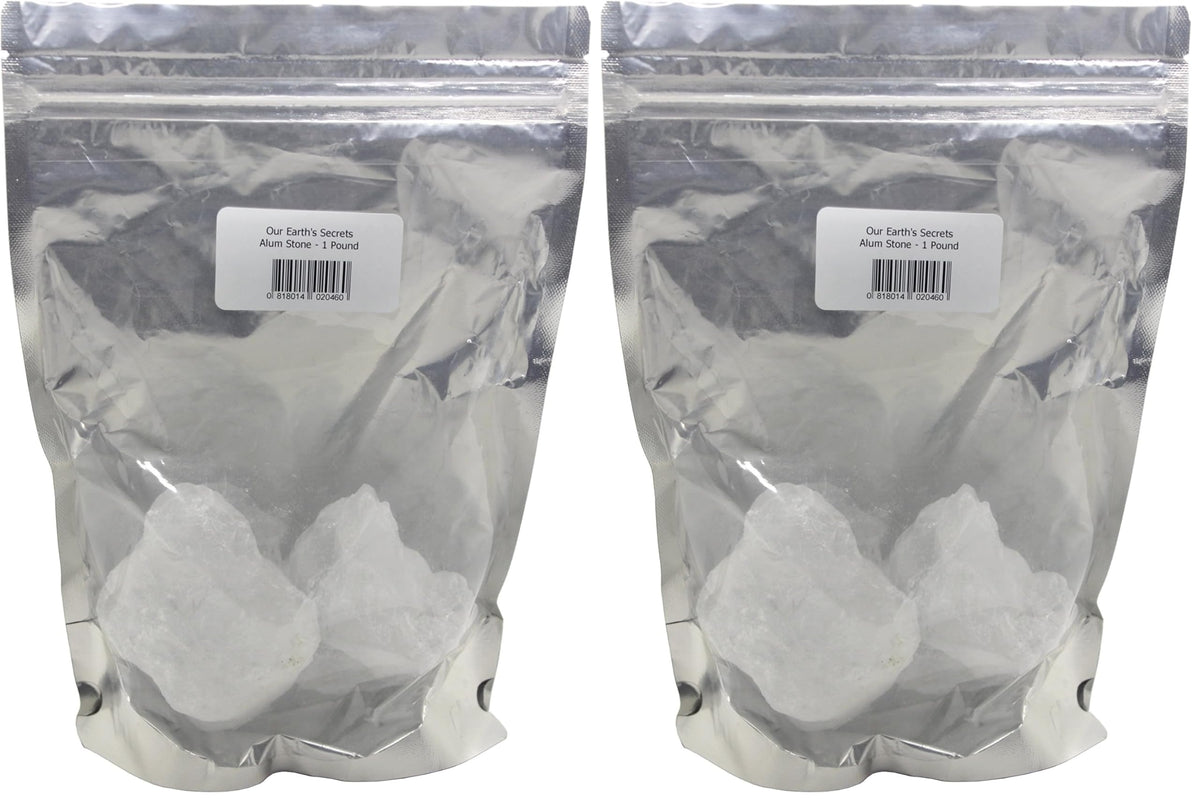 Our Earth's Secrets alum stone 1 lb pack for personal care and daily use.