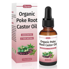OUREA Poke Root Castor Oil bottle highlighting pure plant-based formula for lymphatic support