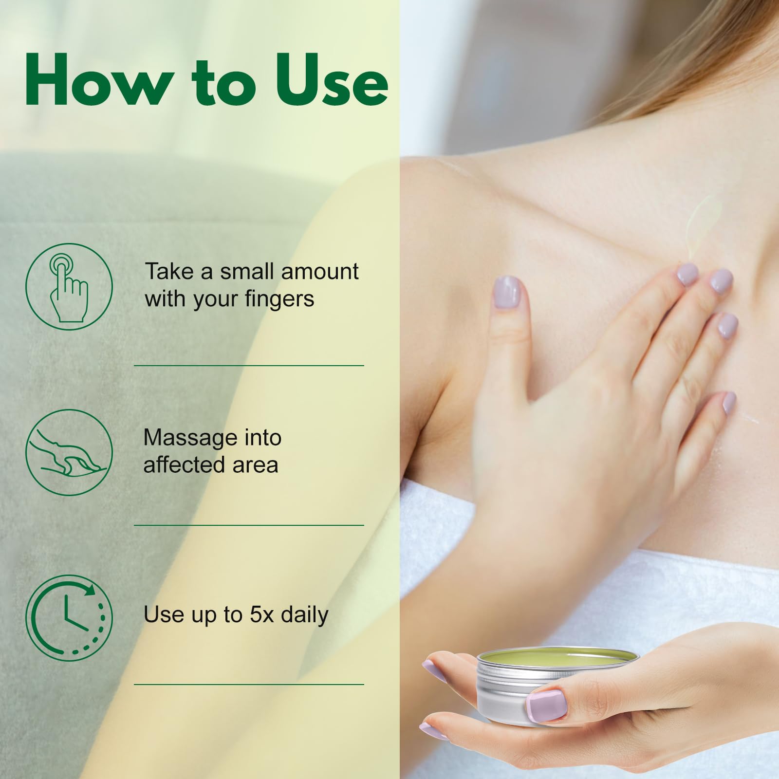 Close-up of application on inflamed area suggests localized relief.