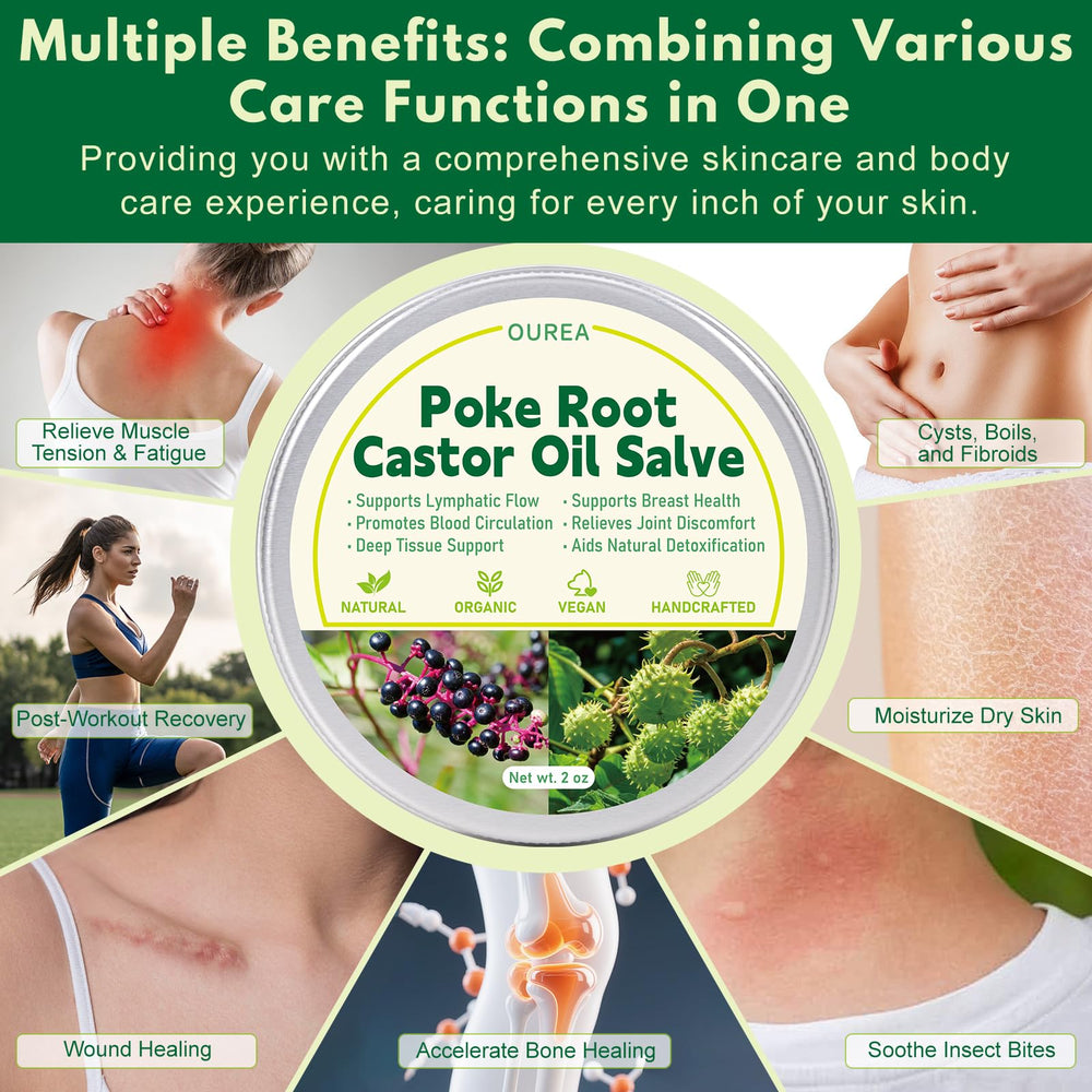 Ourea salve jar label emphasizes natural ingredients and deep hydration.