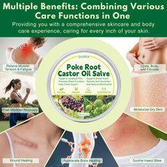 Ourea poke root salve ingredient label highlights castor oil and shea butter