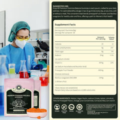 Oussiu gummies label emphasizes vegan, gluten-free formula for pH balance and flora support