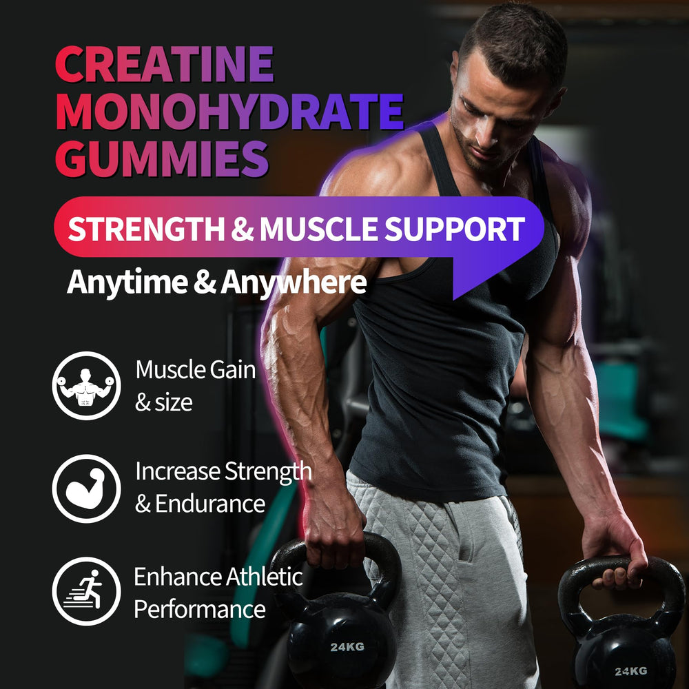 OUTELANDE Creatine Gummies close-up showcases raspberry-blackberry-blueberry flavor variety.