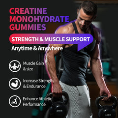 OUTELANDE Creatine Gummies close-up showcases raspberry-blackberry-blueberry flavor variety.