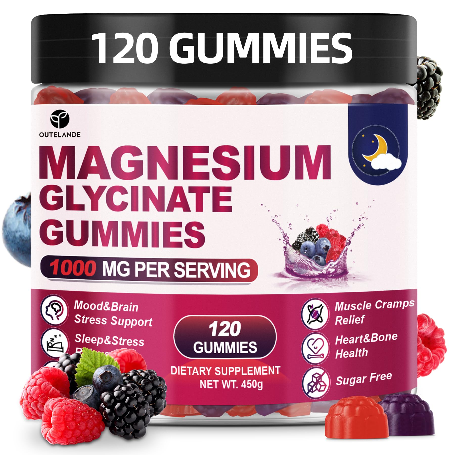 OUTELANDE Magnesium Glycinate Gummies bottle for daily relaxation and wellbeing.