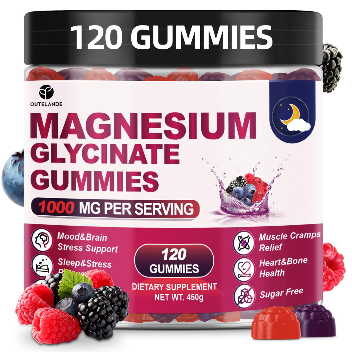 OUTELANDE Magnesium Glycinate Gummies bottle for daily relaxation and wellbeing.