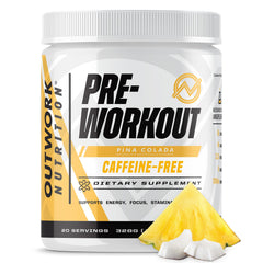 Outwork Non-Stim Pre Workout pineapple-coconut scoop boosts focus.