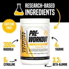 Outwork Non-Stim Pre Workout powder pour demonstrates smooth mix.