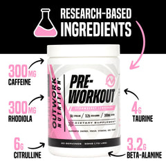 Outwork Nutrition preworkout scoop beside a shaker cup for training.