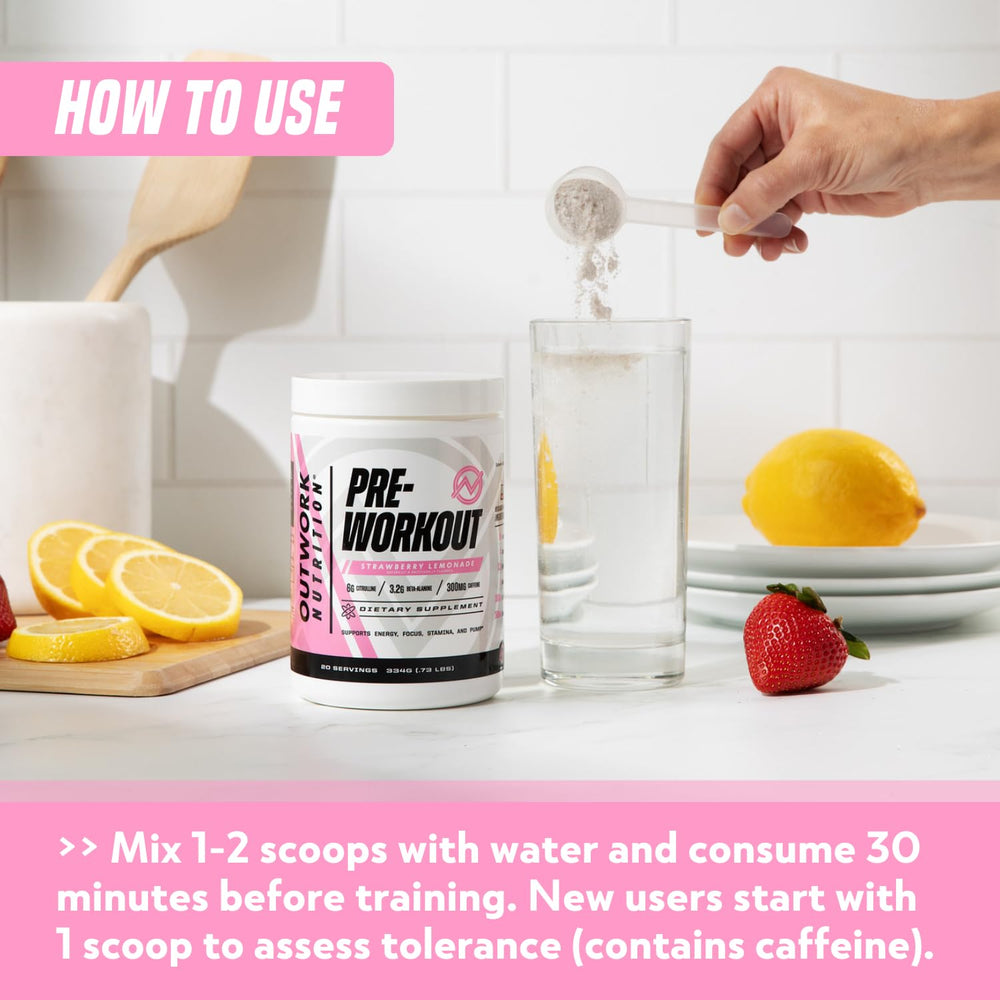 Outwork Nutrition USA-made lab-tested seal on the preworkout bottle.