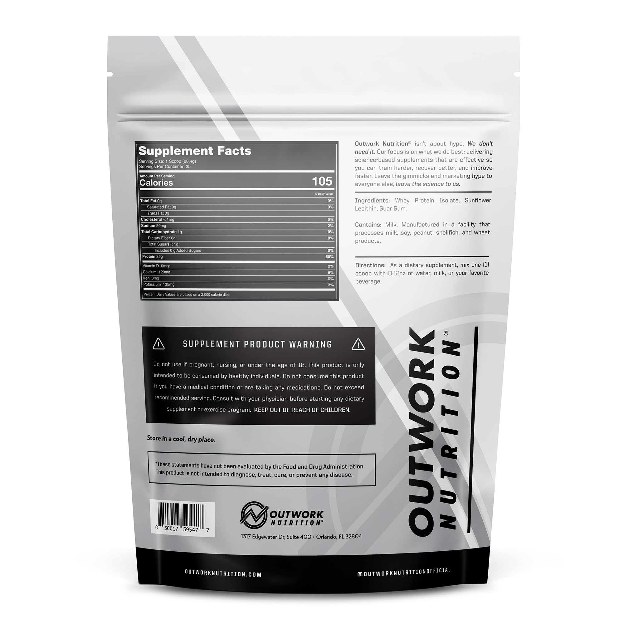 Outwork Nutrition whey isolate carton with clean branding and claims