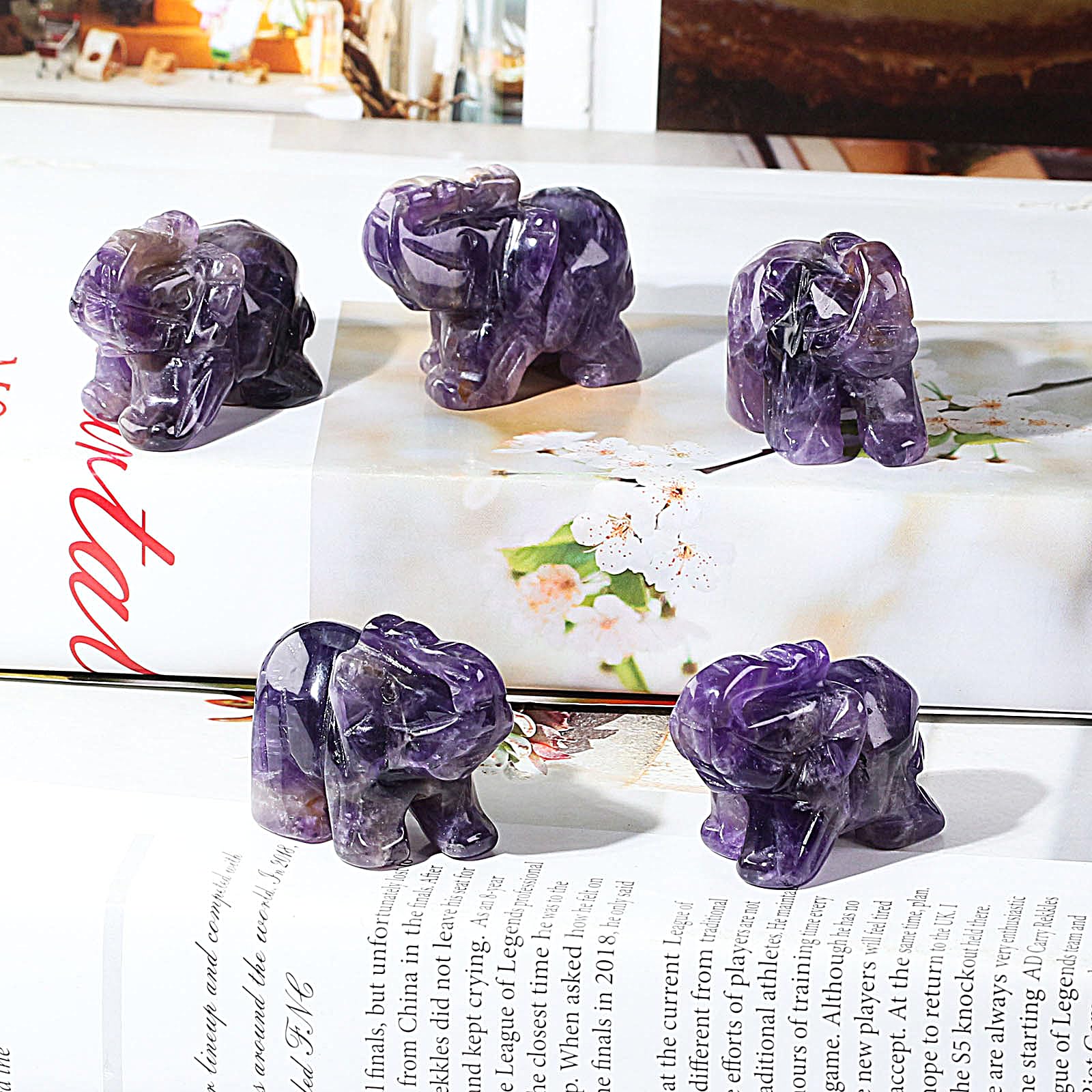 Ouubuuy amethyst elephant pocket figurine, easy carry for daily inspiration.