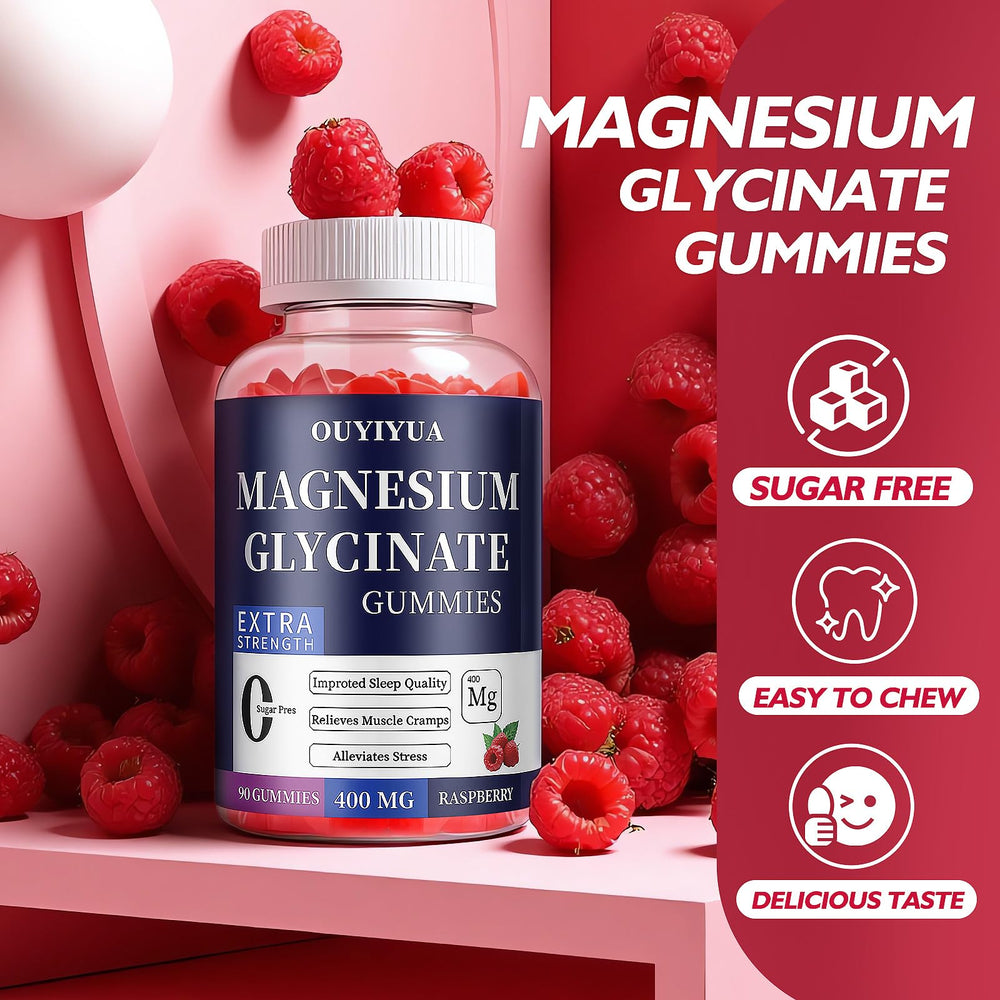 OUYIYUA Magnesium Glycinate Gummies close-up, texture and CoQ10 addition