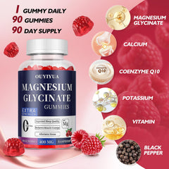OUYIYUA Magnesium Glycinate Gummies pour shot showing easy chewing and quick consumption