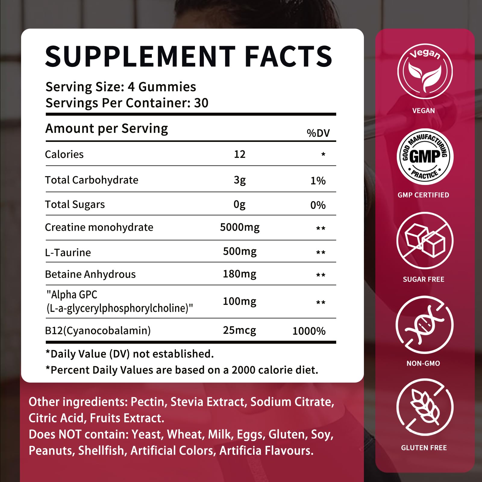 OUYIYUA Creatine label highlights vegan and sugar-free formula