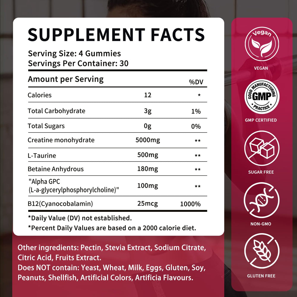 OUYIYUA Creatine label highlights vegan and sugar-free formula