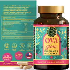 OVA Flame Beyond Beef Organs bottle with capsules for radiant skin